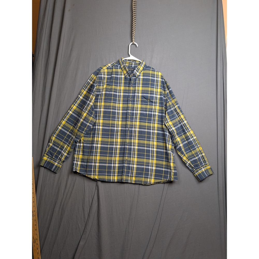 Banana Republic Mens XXL Blue Yellow‎ Plaid Ultra Soft Flannel Untucked Slim